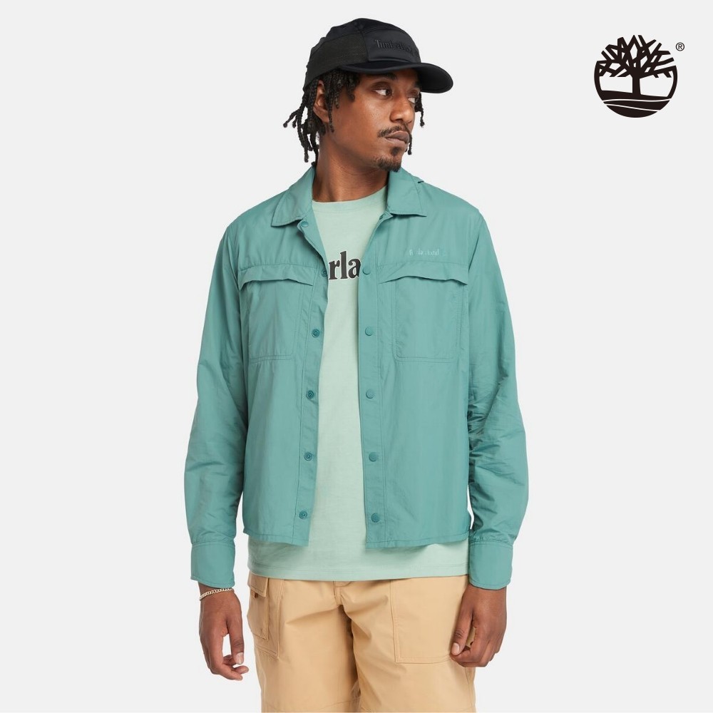 Timberland 男款藍綠色抗UV 長袖襯衫|A5XKUCL6