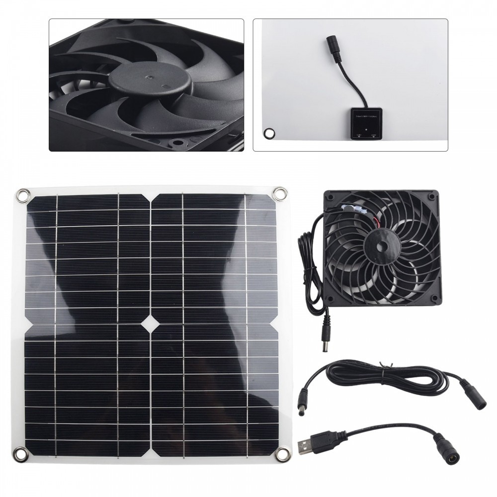 太陽能電池板風扇套件防風雨帶直流風扇,用於溫室寵物屋