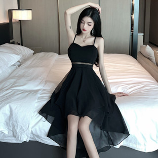 夏季新款甜美高階感前短後長小禮服宴會小個子洋裝