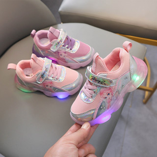 兒童LED燈鞋 女孩運動鞋 新款網面透氣公主休閒鞋