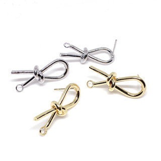 宏雲Hongyun-XH-(10pcs) 蝴蝶結耳釘配幾何耳環飾品配件黃銅鍍淺金防過敏 手工DIY耳飾材料