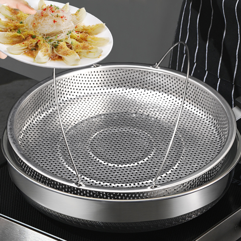 不銹鋼食品蒸籠 - 耐用、防銹、可重複使用 - 帶把手 - 排水器炊具 - 壓力鍋蒸籠