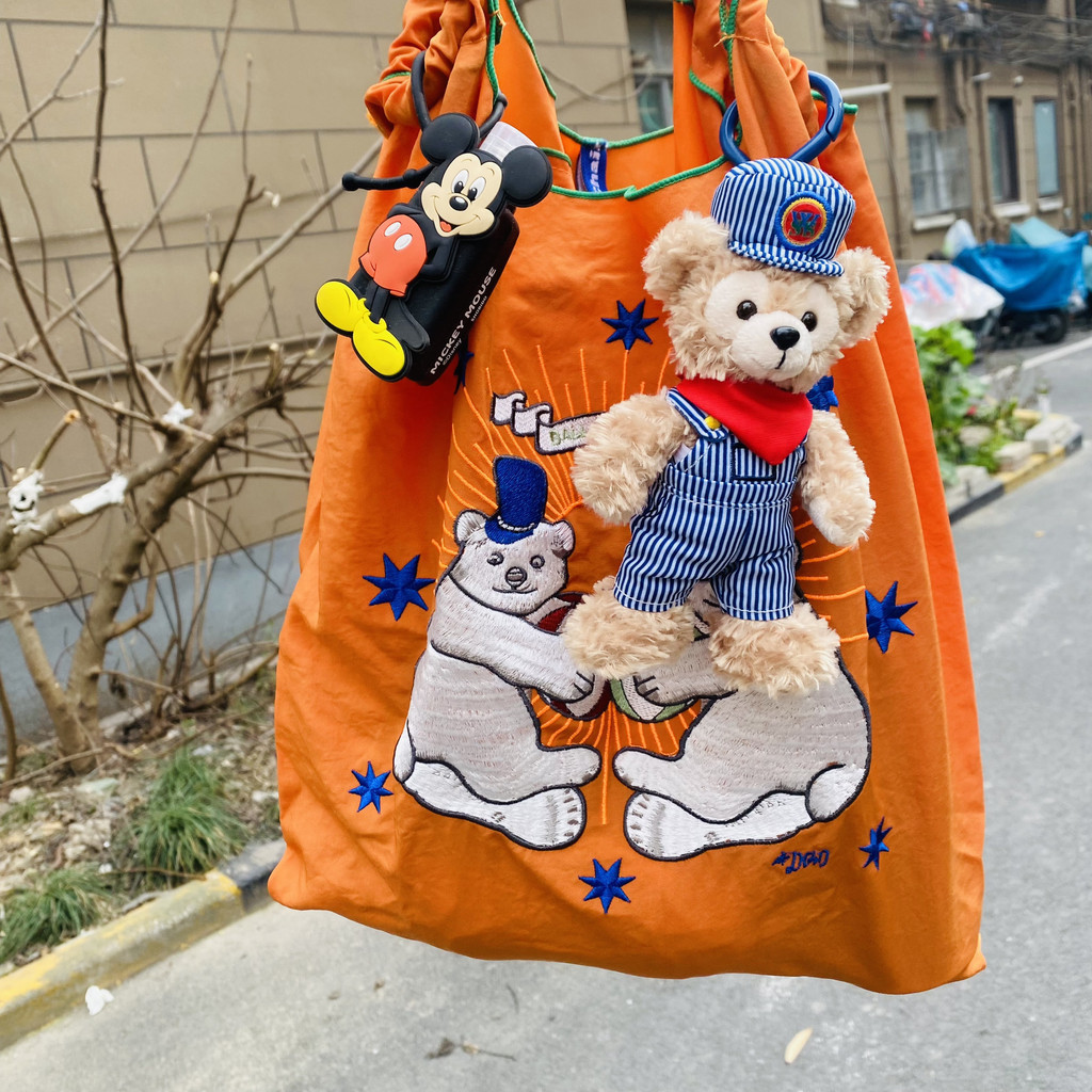 單間包日本刺繡環保袋ball chain抱抱熊尼龍購物袋大容量手提斜挎通勤包