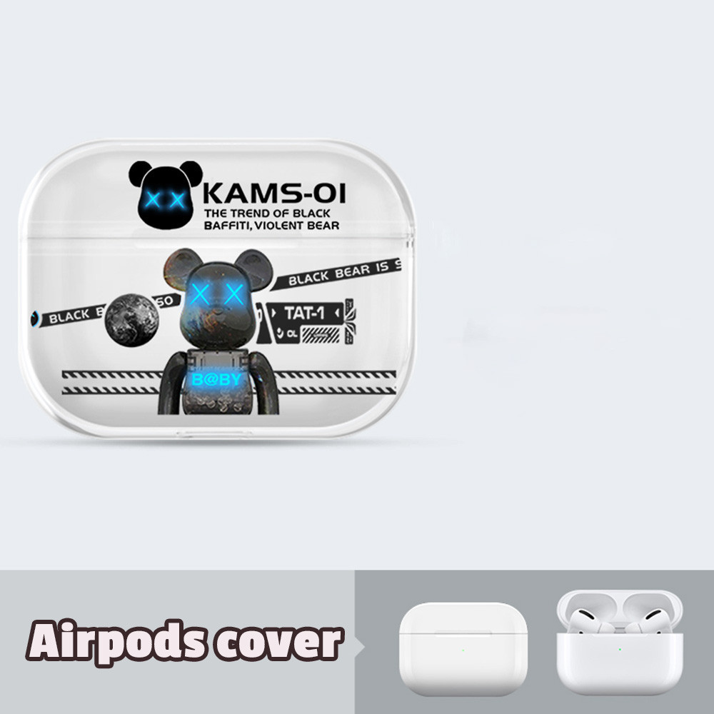 時尚 Kaws Bear AirPods 保護套藍牙無線耳機柔軟透明保護套兼容 AirPods 1/2/3/Pro 耳塞