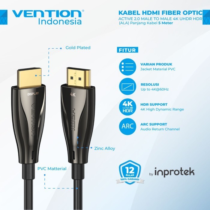 Vention 5M HDMI 電纜光纖有源 2.0 公對公 4K UHD HDR ALA