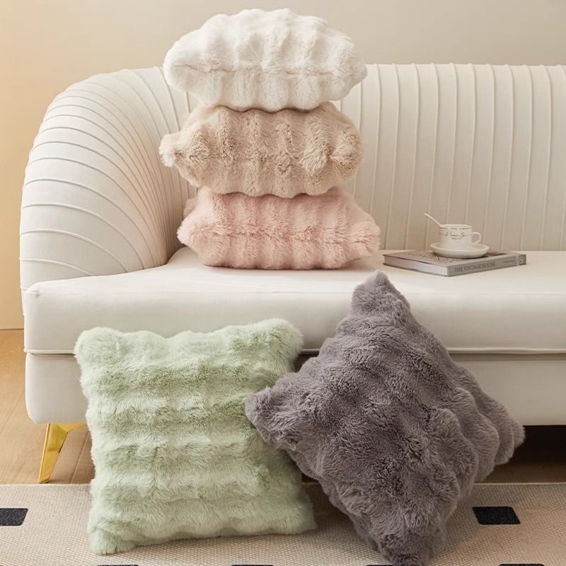 冬季毛絨ins風 奶油色沙發抱枕 靠墊 床頭腰枕 靠枕含芯