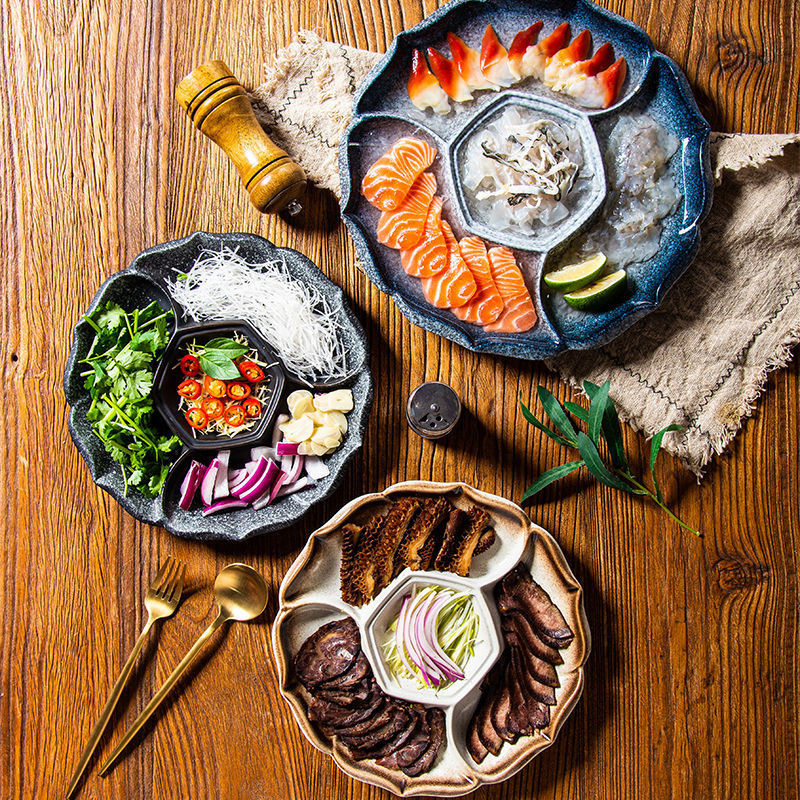 日式餐具壽司鹵水拼盤盤子四格擺盤陶瓷分格菜盤水果盤乾果小吃盤