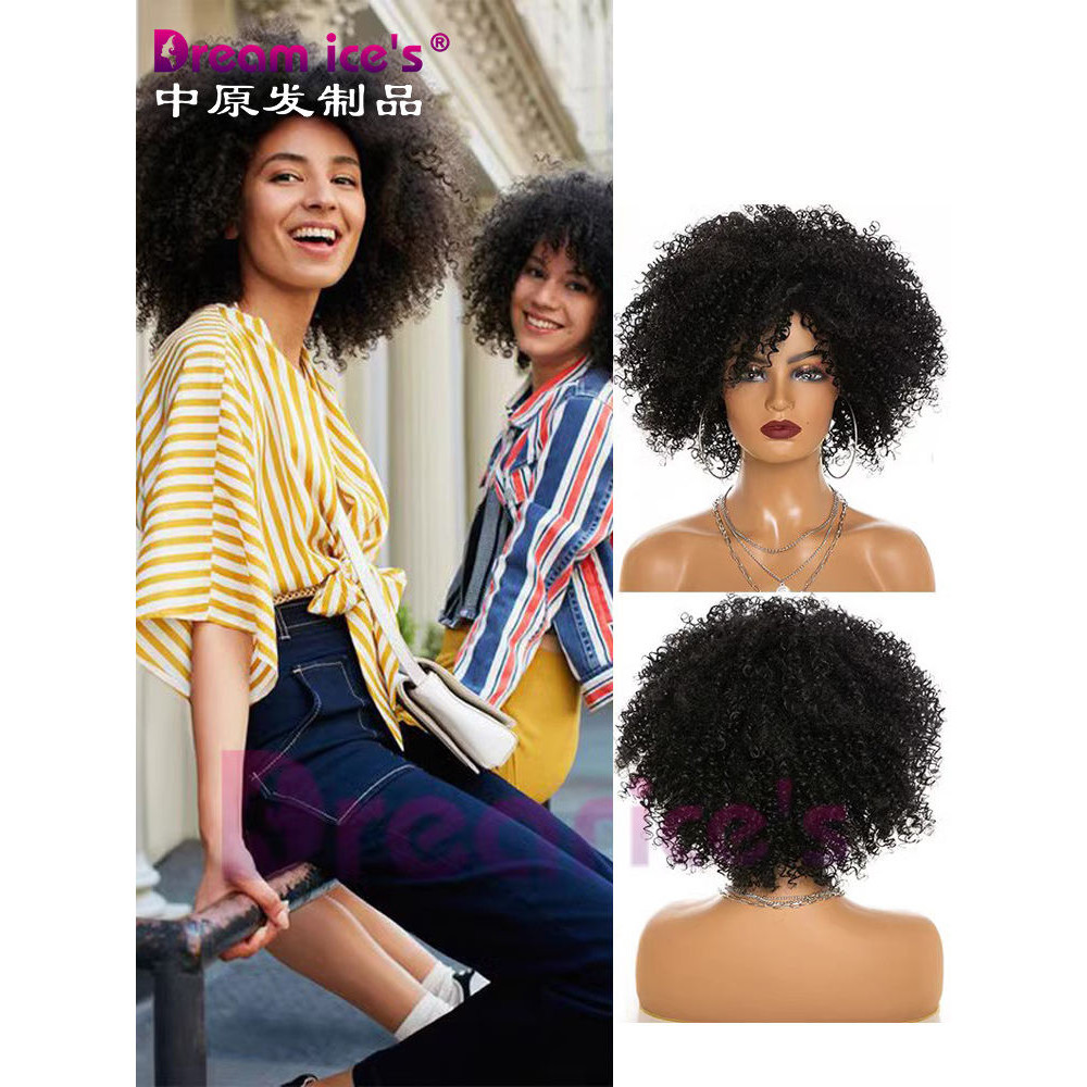 Afro Curly Synthetic Wig外貿非洲黑人蓬鬆爆炸頭短捲髮假髮頭套