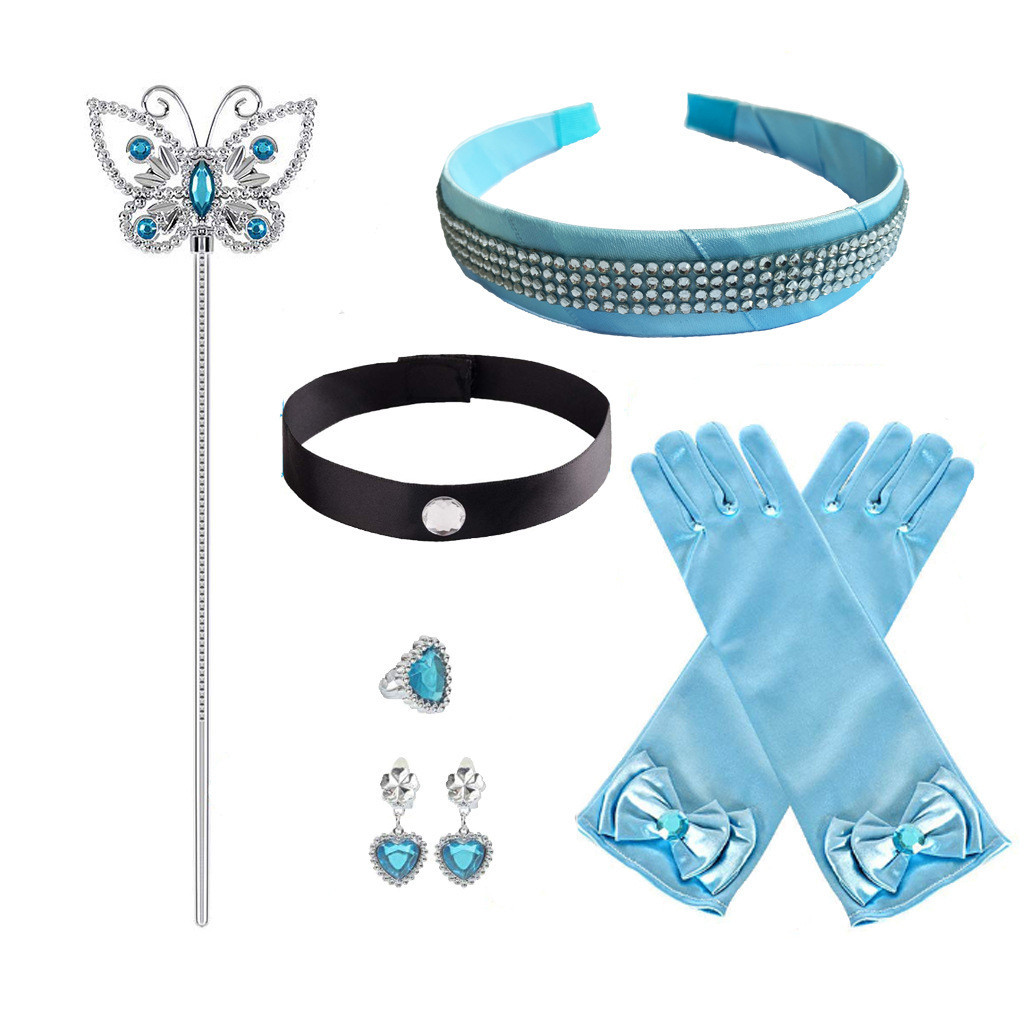灰姑娘皇冠套裝Cinderella辛德瑞拉藍色髮箍魔法棒鎖骨項鍊套裝