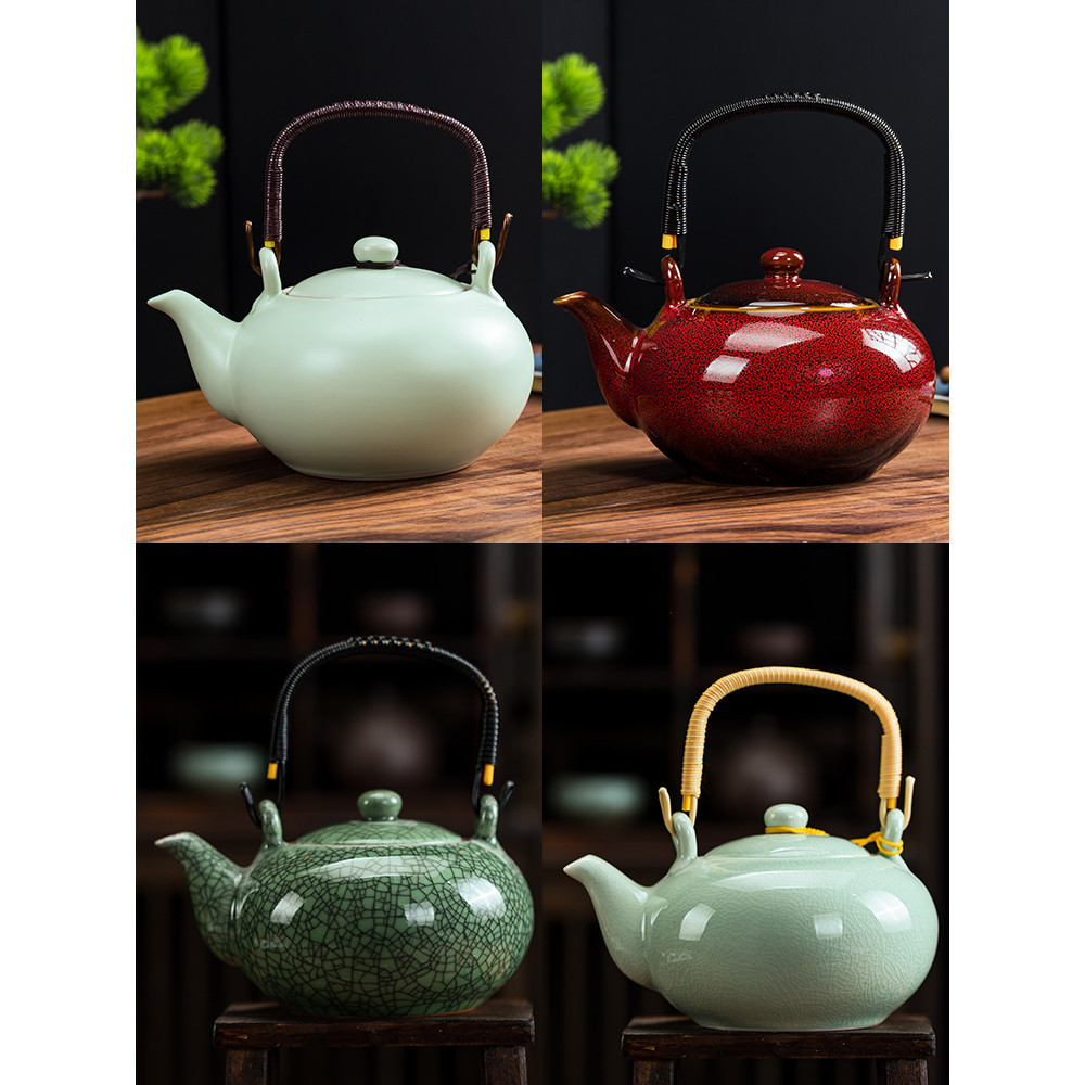 冷水泡茶器陶瓷提樑壺酒店大號耐熱家用老式紅茶過濾涼水窯變茶壺