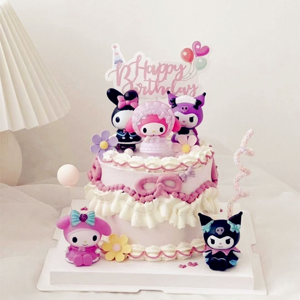 【蛋糕裝飾公仔】美樂蒂蛋糕裝飾擺件三麗歐庫洛米復古黑粉系兒童生日烘焙裝扮玩偶