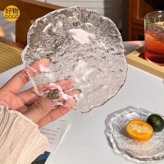 玻璃蝶子 透明碟子 玻璃透明小碟子 ins風碟子 玻璃早餐碟 水果盤 下午茶碟 醬料碟子 點心碟子 ins風透明碟 創意