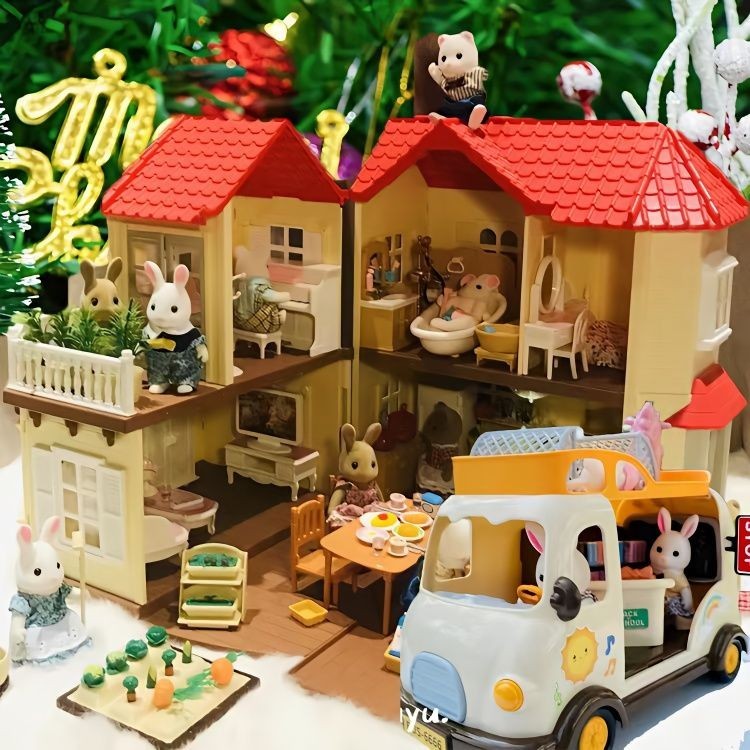 【現貨秒發】兼容樂高燈光玩具屋迷你兔女孩過家家仿真別墅玩具益智玩具生日禮物