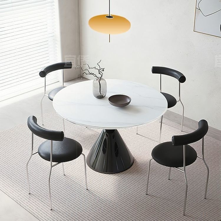 自制家俱 設計款 北歐現代圓餐桌家用小戶型黑色網紅岩板小圓桌法式奶油風圓形餐