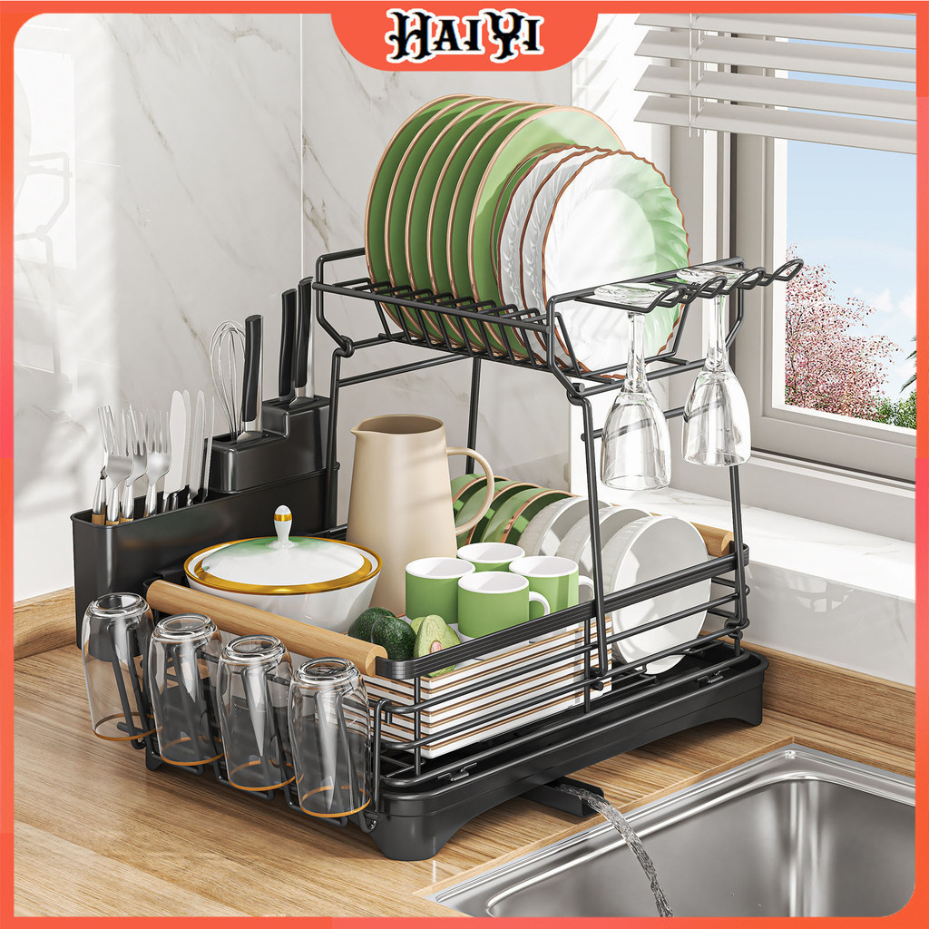 【HaiYi】雙層碗碟瀝水架 廚房水槽架 不銹鋼瀝水架 碗盤收納 杯盤收納 廚房收納 瀝水架收納架