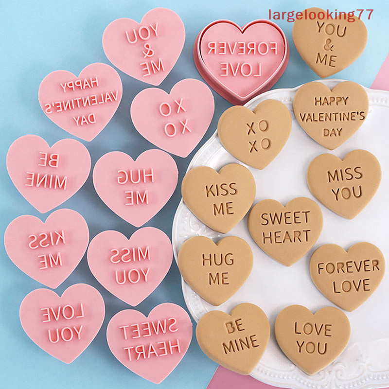 {largelooking} 10 件 3D 情人節曲奇刀餅乾模具餅乾模具郵票派對裝飾烘焙工具全新