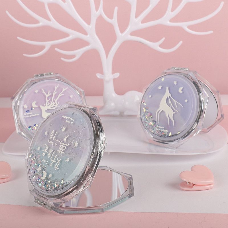 «ins風鏡子» 現貨 韓國創意流沙 化妝鏡  迷你翻蓋隨身便攜式小 鏡子 可愛少女心雙面鏡