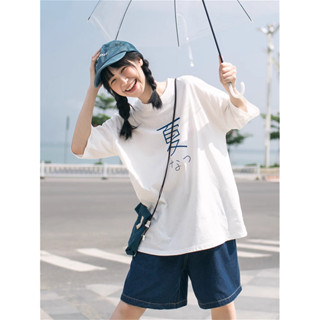 入手不虧！純棉 短袖T恤女 日系印花服飾 極簡風 設計感 oversize 大尺碼女裝 休閒風 中性風 長版上衣