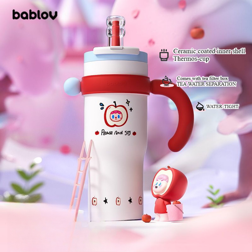【LUCKY】Bablov 吸管保溫杯 陶瓷塗層內膽 316不鏽鋼 大容量水杯 陶瓷保冷杯 帶茶濾盒 保溫水壺 隨行杯