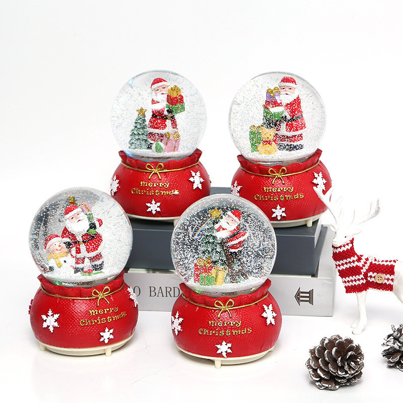 現貨樹脂擺件透明水晶球裝飾耶誕節帶燈音樂盒自動飄雪