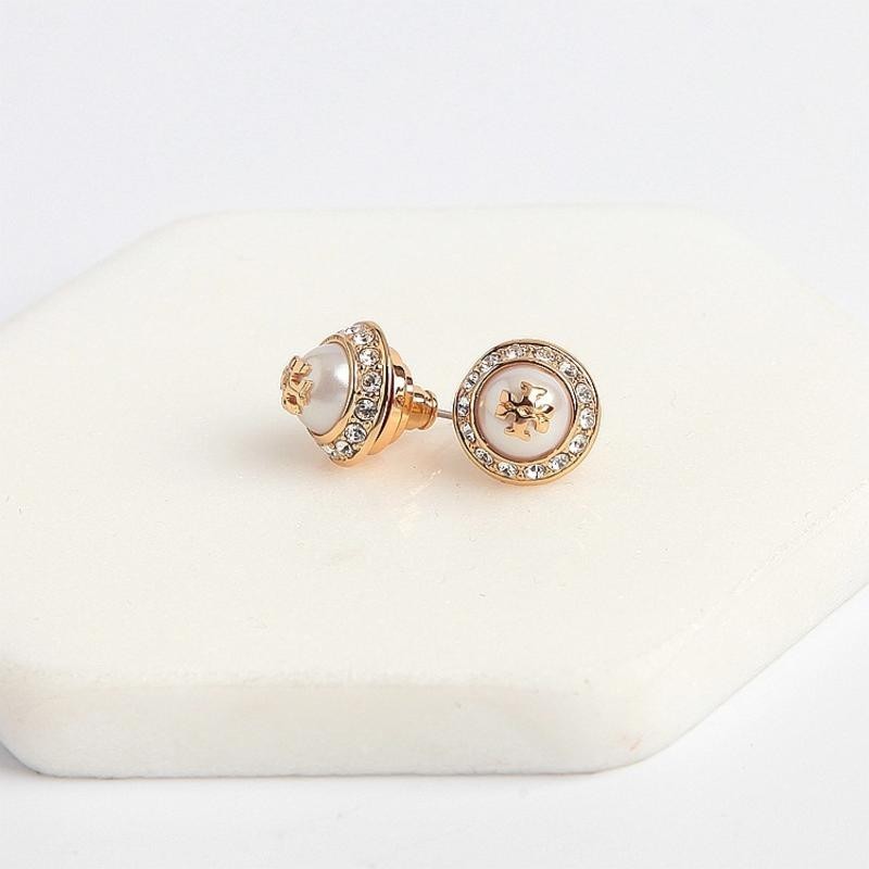 Tb珍珠鑲嵌鑽石logo耳環珍珠耳環通勤氣質耳釘