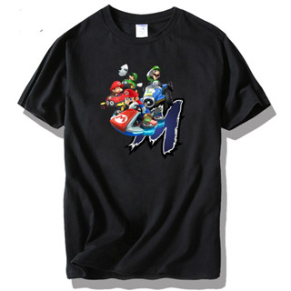 瑪利歐卡丁車圖案印花男女同款XS-3XL圓領短袖上衣T恤女童男童尺寸110-150青少年學生短袖上衣T