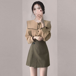 【熱賣促銷】Spring suit for women洋氣減齡復古港風海軍領襯衫2024早秋女裝時尚輕熟風兩件套2.28