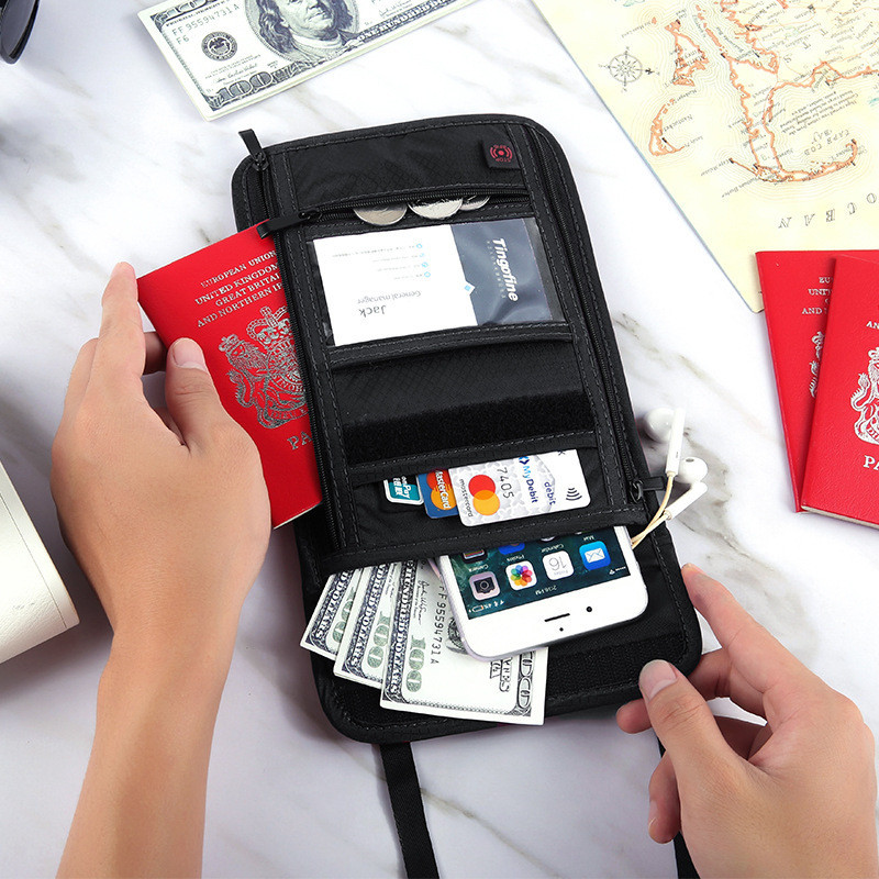 旅行收納斜挎護照包多功能RFID防盜掛脖證件袋護照夾卡包