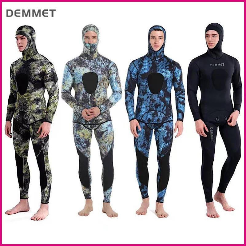 現貨 DEMMET 3mm 迷彩潛水衣 男款氯丁橡膠兩件式保暖 四向彈力耐磨布護膝 戶外潛水