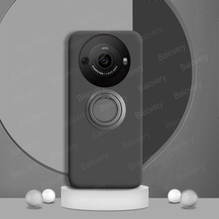 手機殼夏普 Aquos R8 Pro SH-51D 帶圓形手機支架高品質啞光黑色保護殼軟TPU矽膠防震套