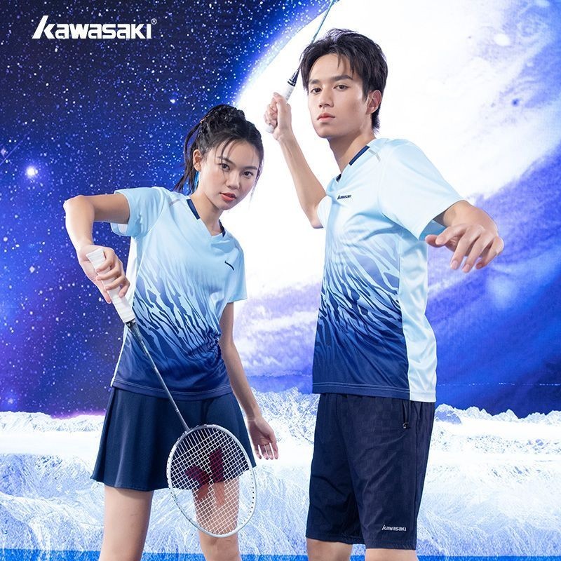 羽球衣 網球衣 運動上衣 Kawasaki川崎羽毛球服運動T恤男女款吸汗透氣網球乒乓球運動短袖羽毛球服運動套裝健身上衣球