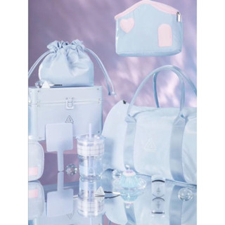 3ce奶藍色新周邊心房化妝包雲朵包格紋玻璃冷杯方塊托特包化妝箱