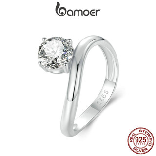 Bamoer 925 純銀戒指簡約 1CT 莫桑石精緻時尚首飾禮物女士