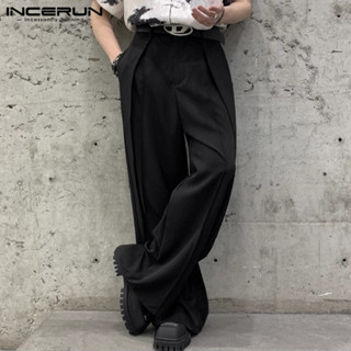 Incerun 男士韓版時尚立體剪裁純色休閒長褲
