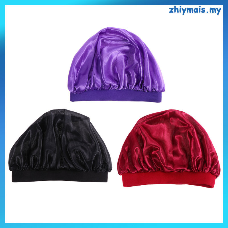 Zhiymais 3 件裝浴帽頭髮手帕女士寬邊彈力保護帽睡眠透氣真絲滌綸護理兒童