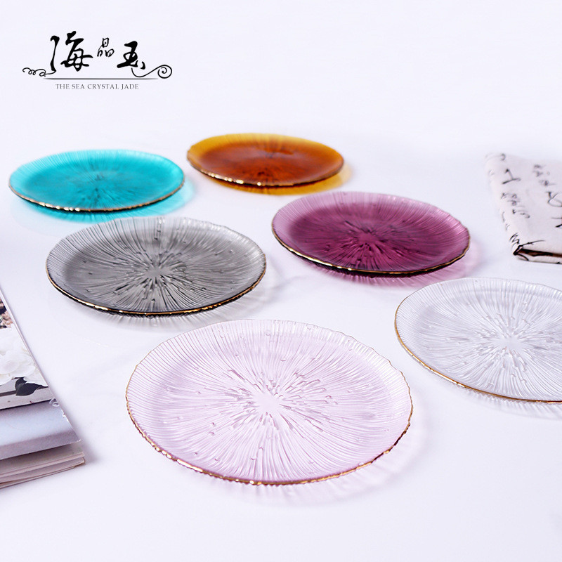 日式煙花碗碟套裝家用彩色玻璃碗水果盤子ins餐具透明甜品冰粉碗！