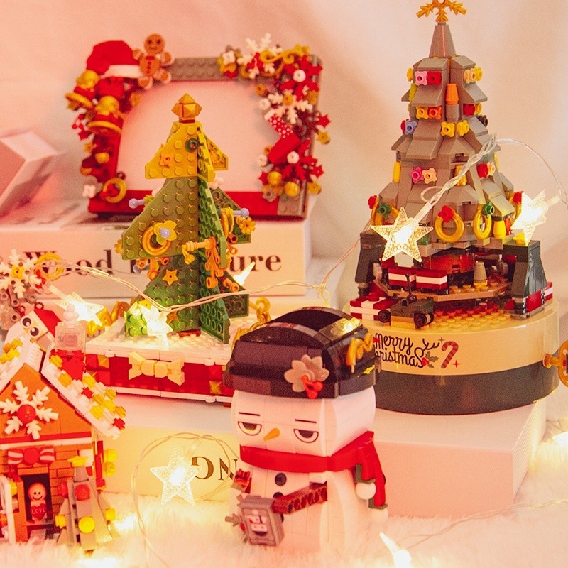 聖誕節禮物創意聖誕節裝飾品聖誕樹積木八音盒音樂盒聖誕玩具擺件 🔹優選