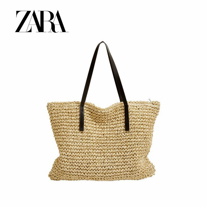 Zara 草編女款新款時尚休閒度假沙灘編織包大容量沙灘包