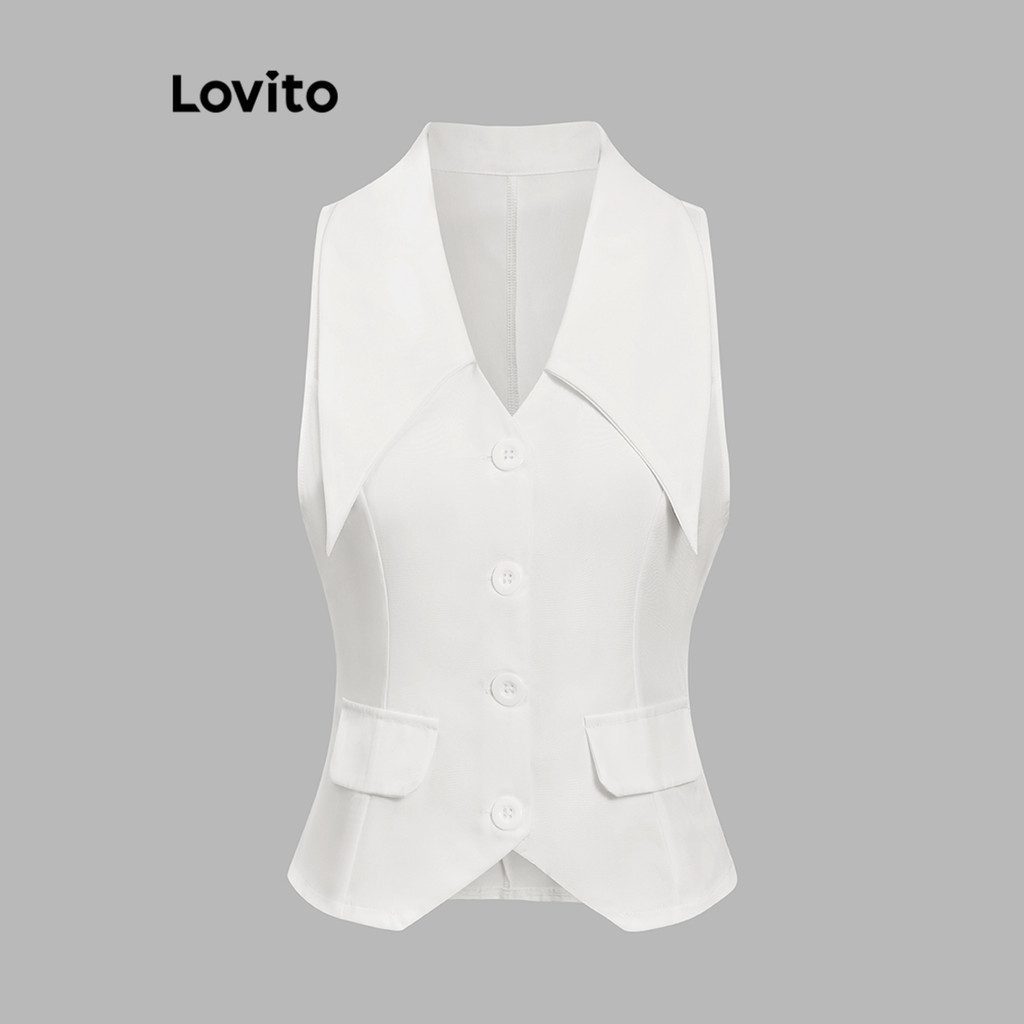Lovito 女用優雅素色鈕扣假口袋背心 L80ED387
