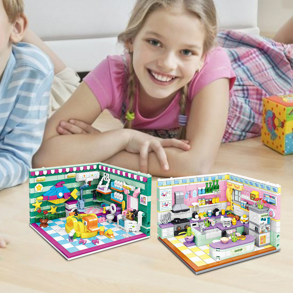 微型廚房浴室拼圖積木套件玩具 ABS DIY 小屋迷你創新組裝 DIY 玩具兒童聖誕禮物 X1ITML