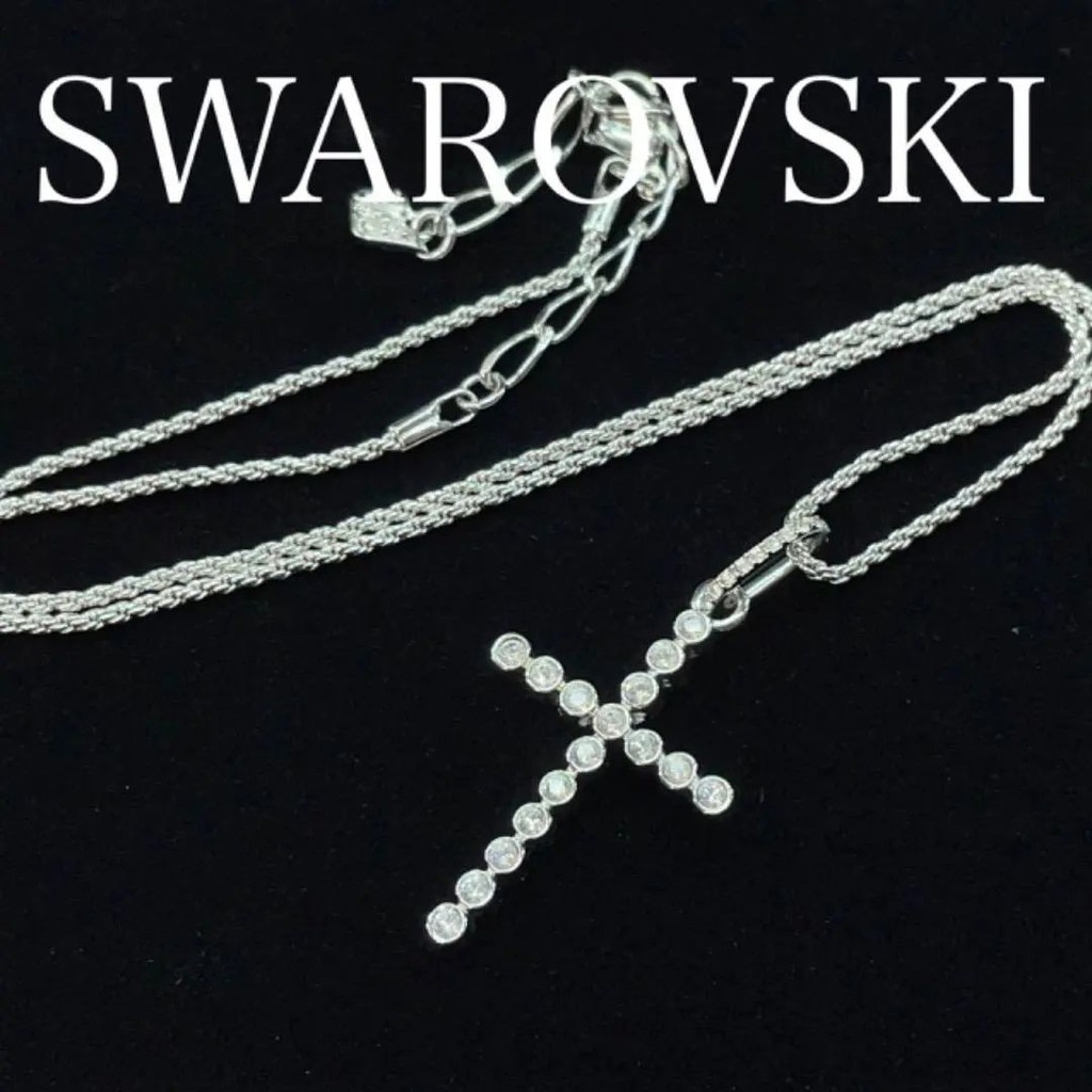 SWAROVSKI 施華洛世奇 項鍊 十字架 銀色 水晶 mercari 日本直送 二手