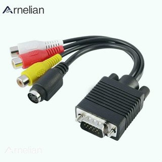 Arnelian VGA 到 S-Video 端子適配器電纜 AV 轉換器音頻視頻適配器蓮花頭 3RCA