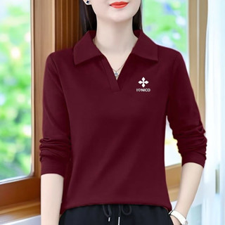翻領polo打底衫長袖T恤女遮肉紐扣時尚氣質媽媽裝修身顯年輕上衣