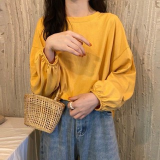 《現貨下單》【6986人好評】春季新款韓版寬鬆ins學院風燈籠袖薄款長袖t恤女裝學生上衣潮大學t 韓國女裝設計感女裝上衣
