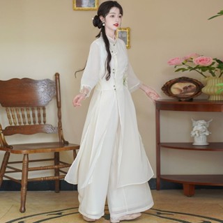 【橙小姐服裝店】改良式旗袍 茶藝服 S-2XL 茶服 改良旗袍 旗袍洋裝 兩件套 新中式漢服
