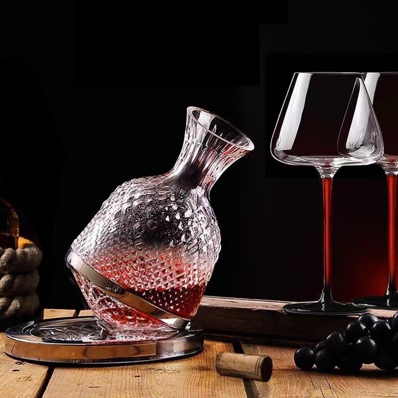 家用水晶玻璃紅杆黑領結酒杯套裝旋轉不倒翁陀螺醒酒器電動開瓶器