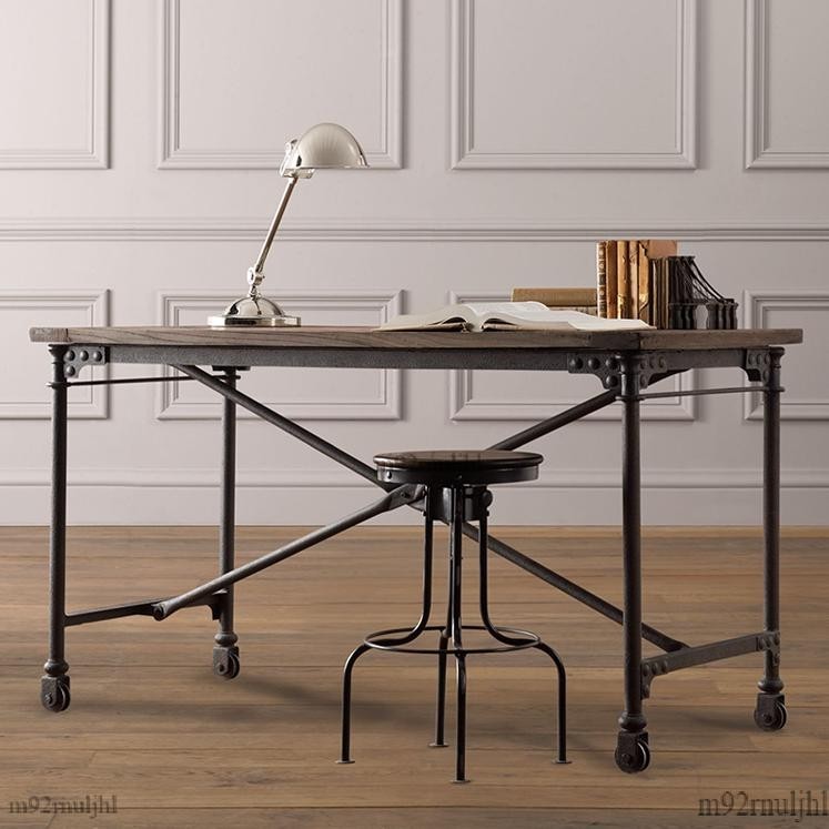 工業風鐵藝實木電腦桌家用現代簡約復古書桌loft工作台書法書畫桌長條桌 會議桌 實木桌