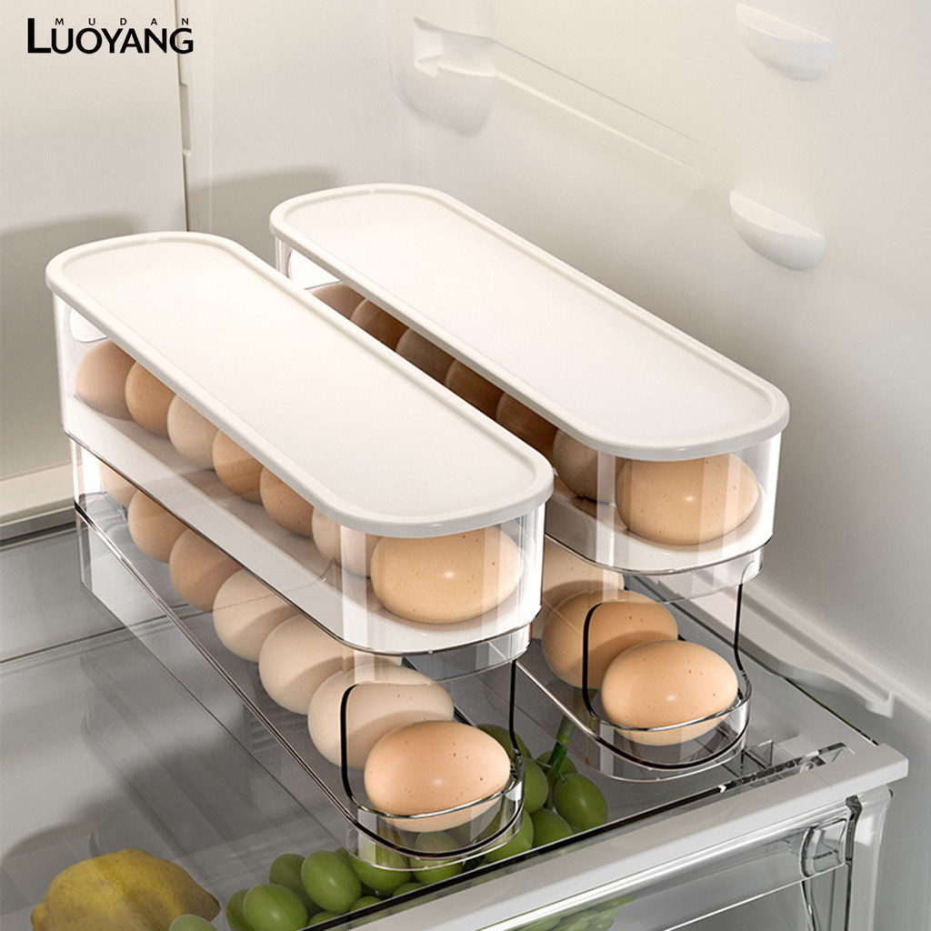 洛陽牡丹 雞蛋盒滾蛋式保鮮收納盒塑膠冰箱用放雞蛋的盒子加厚廚房蛋盒架託