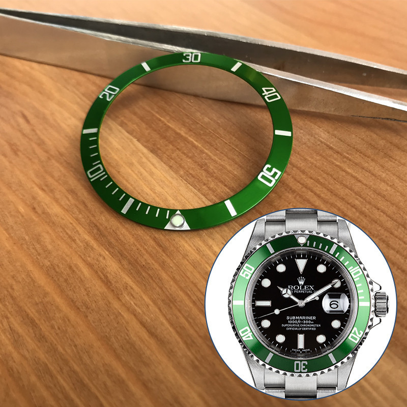 手錶配件~做舊鋁夜光圈口 綠色刻度圈適配RLX潛航者水鬼手錶16610lv