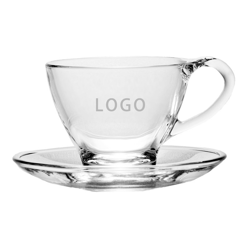 客製化【玻璃杯】訂製水杯 印logo 帶把玻璃咖啡杯 碟套裝 透明 禮品杯子 刻字 下午茶杯